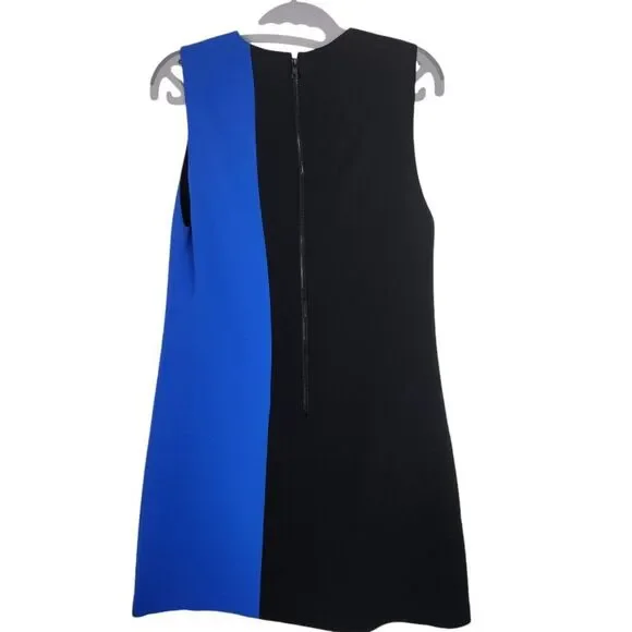 ALICE + OLIVIA Dress Womens 4 Black Blue Colorblock Sleeveless Mini Retro Shift - Picture 2 of 9